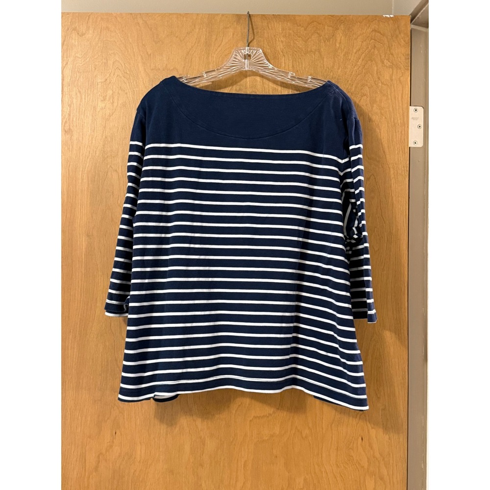 Croft & Barrow Womens 3X Navy Blue White Striped Boat Neck 3/4 Sleeve Cotton Top - Picture 2 of 6